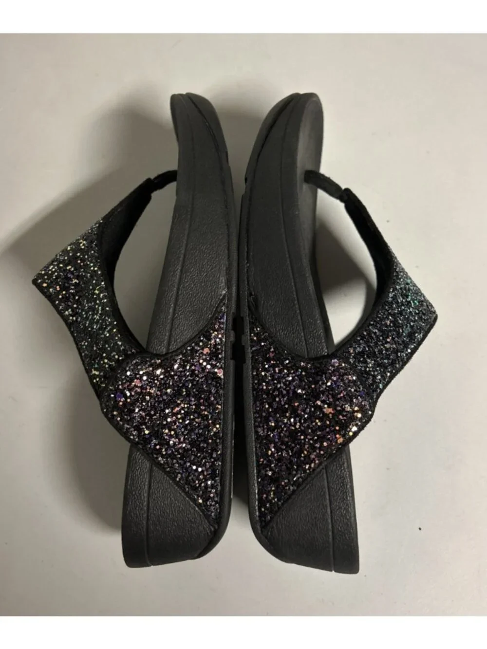 Fitflops Lulu Black Sparkly Glitter Women's Size 7 Thong Sandals